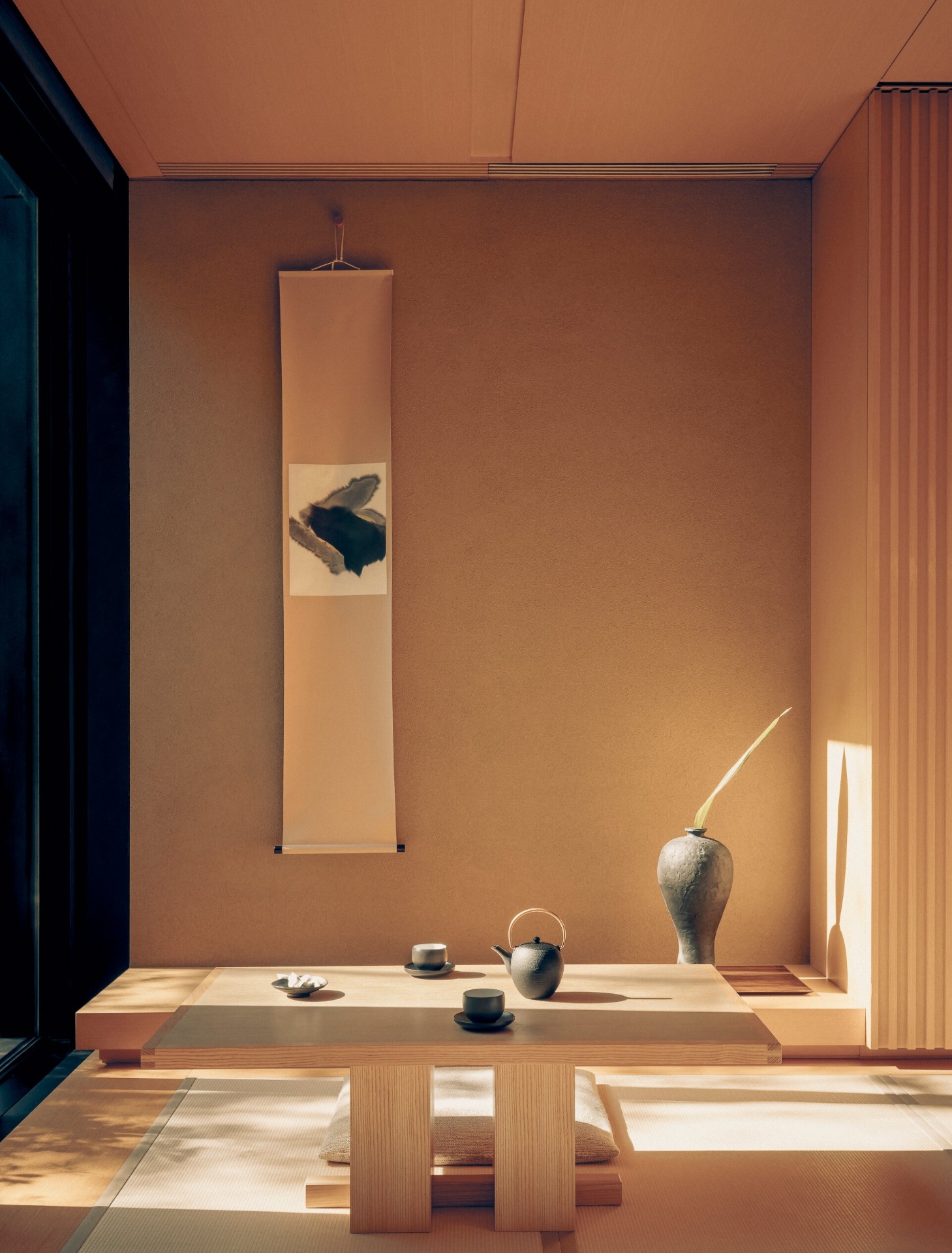 Salon de thé aux tatamis d'un pavillon de l'Aman Kyoto